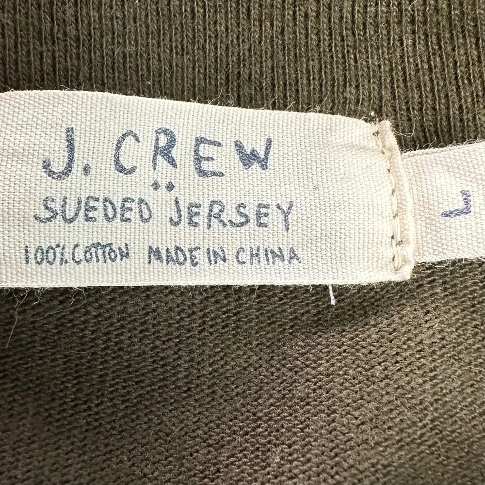 J.Crew Mens Sueded Jersey Cotton Shawl Collar Sweatshirt Brown Olive Green Large